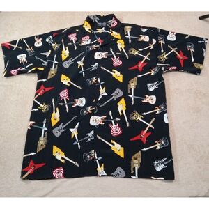 Dragonfly Guitar All Over Print Loop Collar Short Sleeve‎ Men's XXL Black